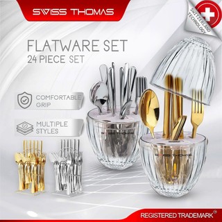 Swiss Thomas Cutlery Set 24 pcs Stainless Steel Cutlery Spoon & Fork Cutlery Tableware Set Sudu dan garpu