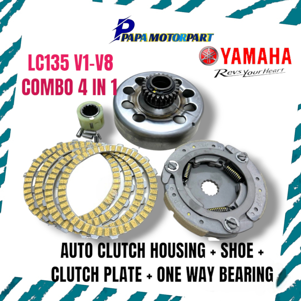 COMBO 4 IN 1 YAMAHA LC135 135LC V1 - V8 135LC FI AUTO CLUTCH HOUSING AUTO CLUTCH SHOE CLUTCH PLATE C