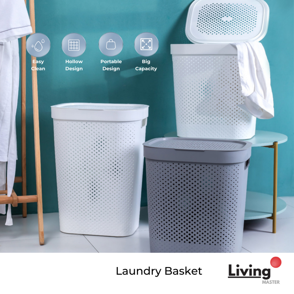 Plastic Laundry Basket With Lid 60L Bakul Baju Laundry Basket Dirty Clothes Basket