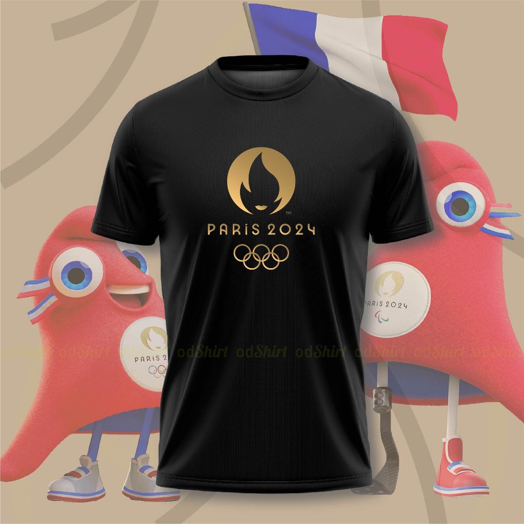 Gold EDITION BAJU PARIS 2024 เสื้อยืด ไมโครไฟเบอร์ คอกลม ฤดูร้อน โอลิมปิก สีดํา
