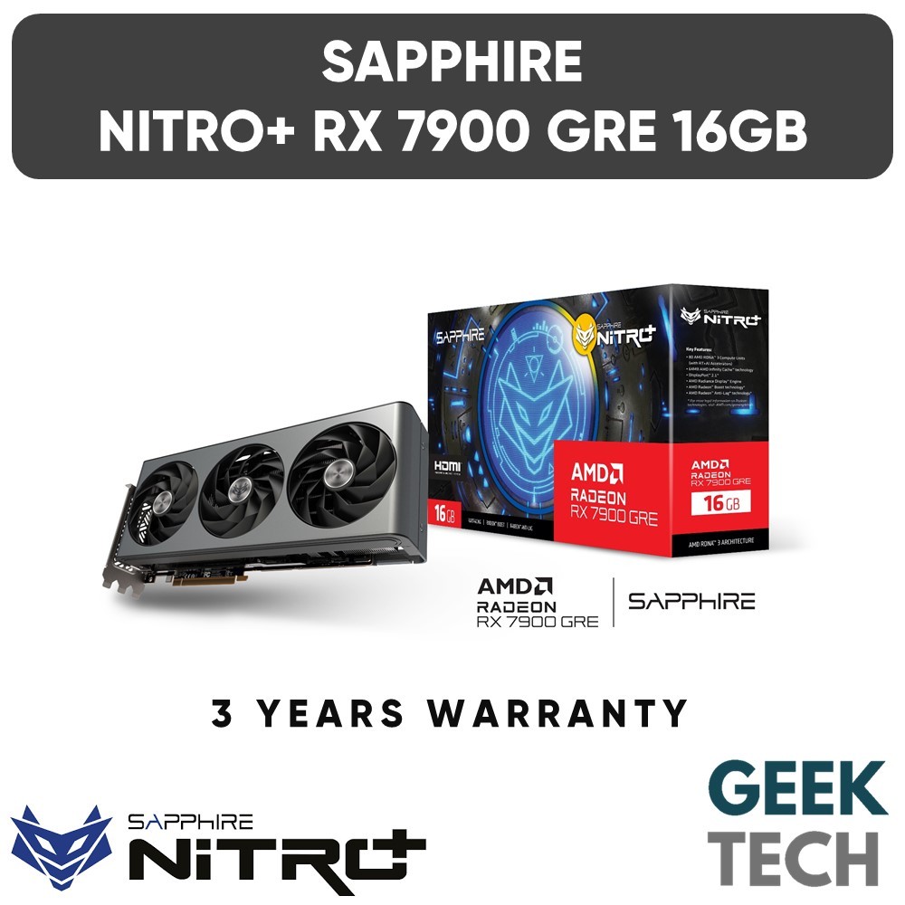 SAPPHIRE NITRO + AMD Radeon RX 7900 GRE กราฟิกการ์ดสําหรับเล่นเกม 16GB GDDR6, AMD RDNATM 3 สถาปัตยกร