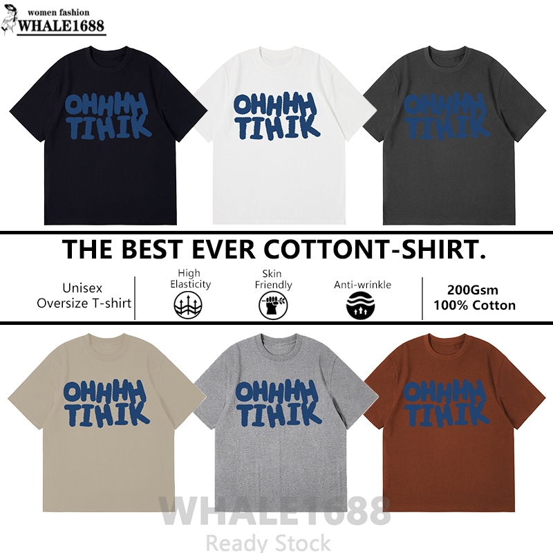 WHALE1688 200GSM เกาหลีผ้าฝ้ายผู้ชาย TShirt หลวมรอบคอขนาดใหญ่ Unisex พิมพ์แขนสั้น TShirt ผู้ชาย Baju