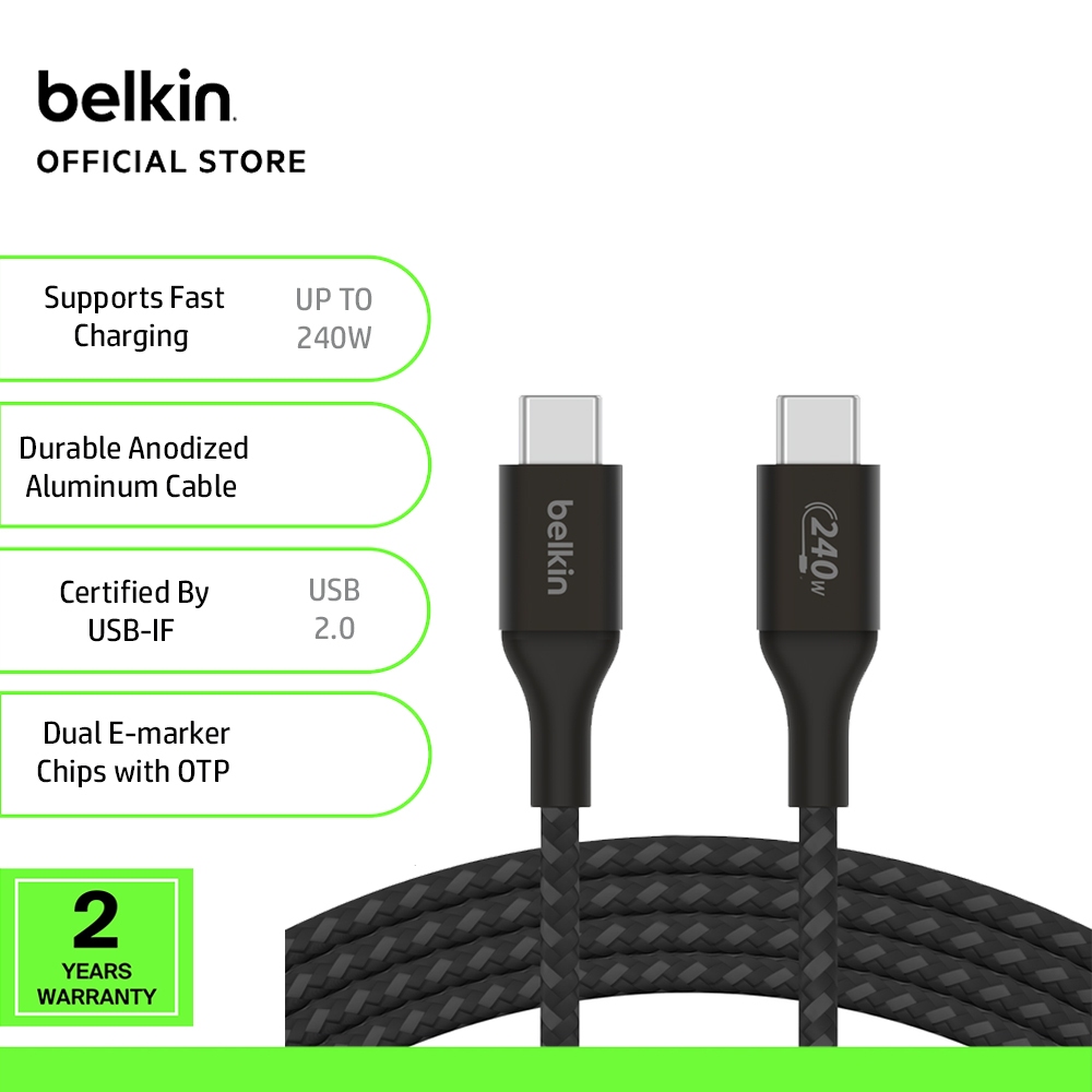 Belkin CAB015bt Braided 240W PD3.1 USB-C To C 5A/48W With Dual E-Marker 1M/2M (iphone16,samsung,ipad
