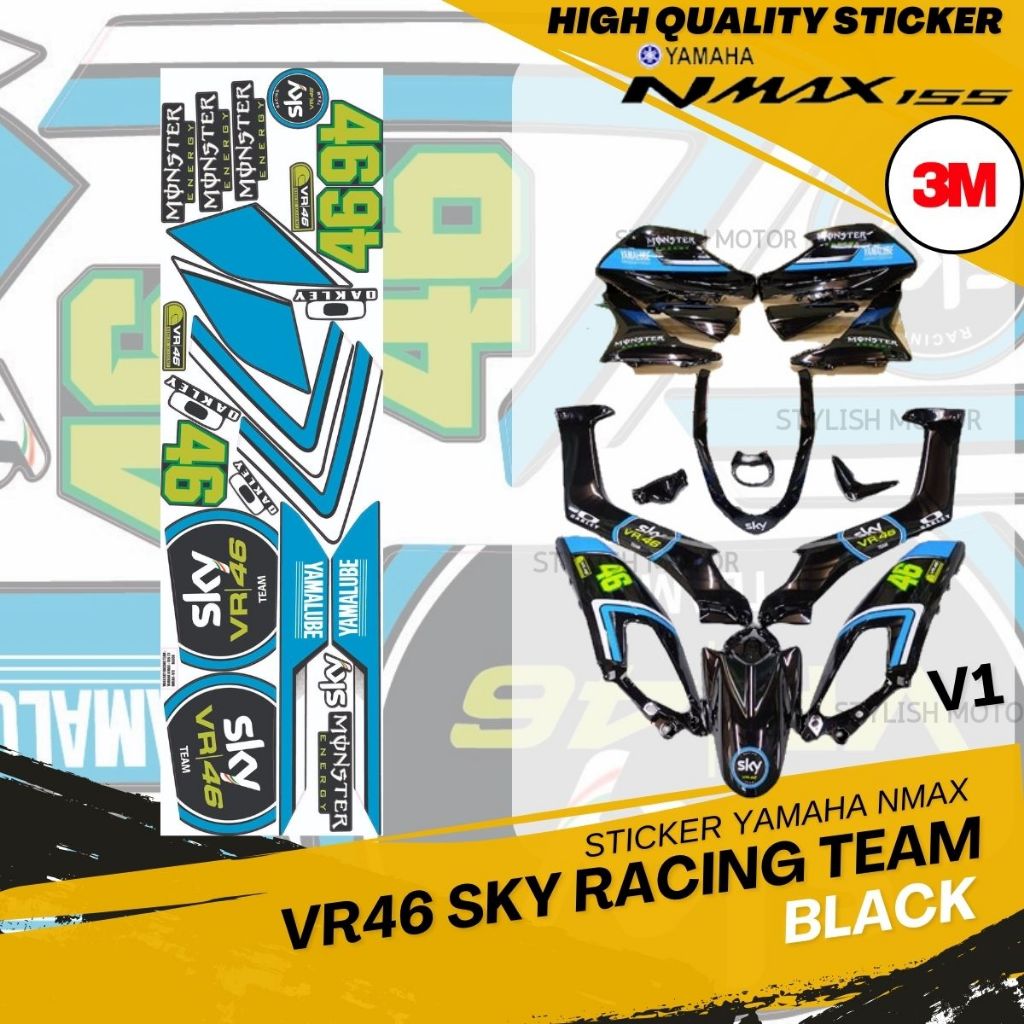 Stripe Yamaha Nmax 155 V1 V2 [ 3M Sticker ] Vr46 Sky Racing Team (7) สติ๊กเกอร์มอเตอร์ไซค์สีดําคุณภา