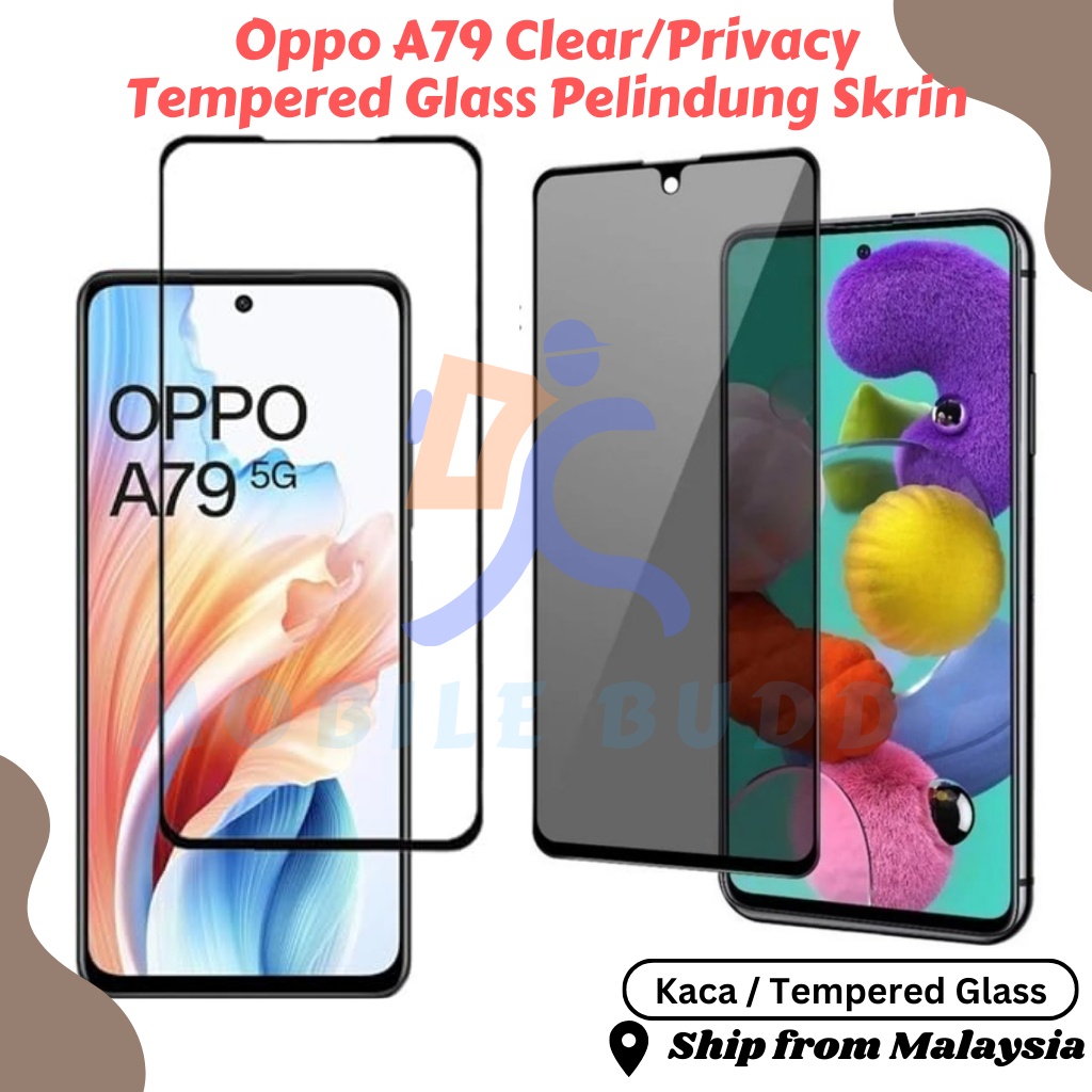 <KACA>MB Oppo A79 Clear Privacy Full Screen Pelindung Skrin กระจกนิรภัยป้องกันหน้าจอ