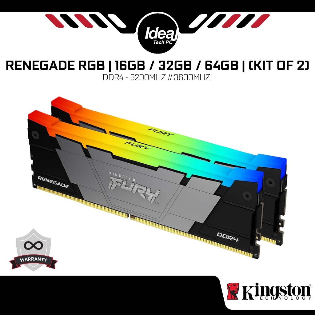 Kingston Fury Renegade แรม RGB 16GB 32GB 64GB DDR4 3200MHz 3600MHz CL16 CL18