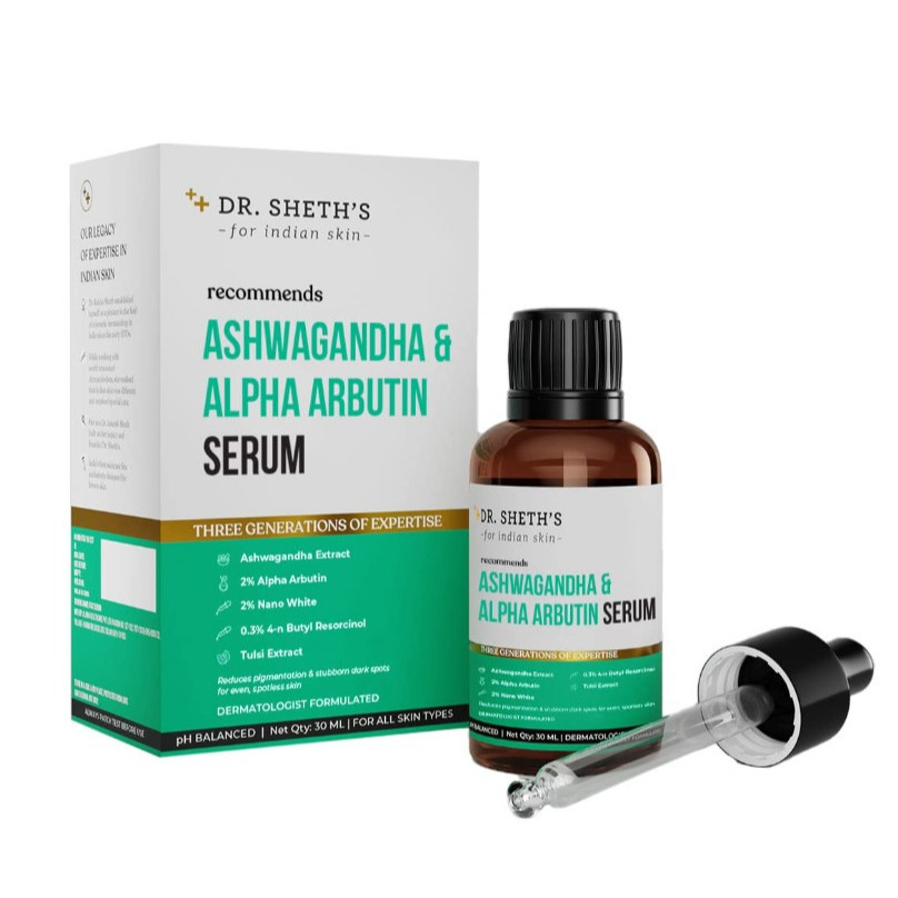 ดร . Sheth 's Ashwagandha &amp; Alpha Arbutin Face Serum สําหรับ Anti-Pigmentation และ Dark Spot Removal - 30ml