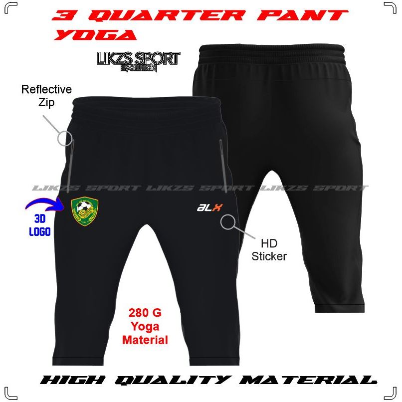 Kedah FC 3 Quarter Pants คุณภาพสูงการฝึกอบรมโยคะ Slim Fit Warm Up Running Excercise Seluar 3 Suku La