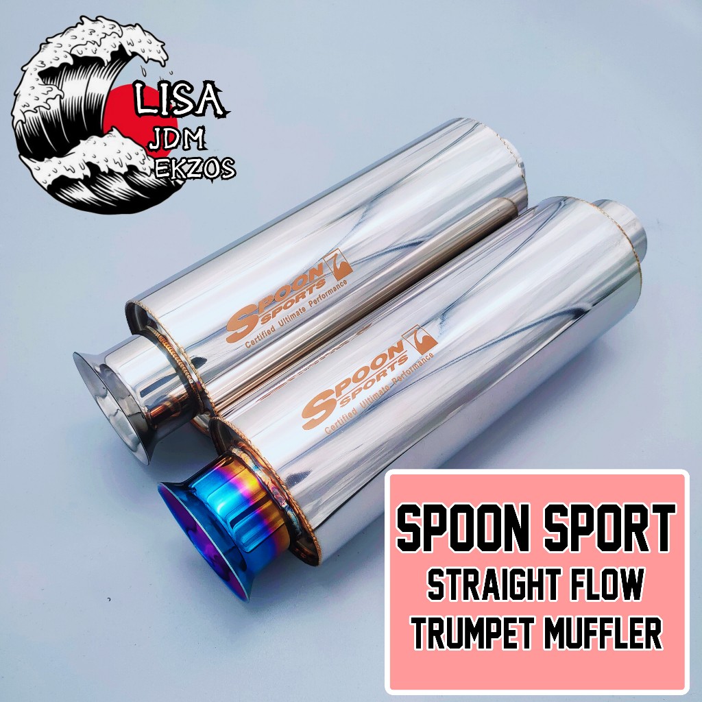 เสนอ!! Spoon Sport Trumpet Muffler 4 นิ้ว Japan Exhaust Muffler Exhaust 100%