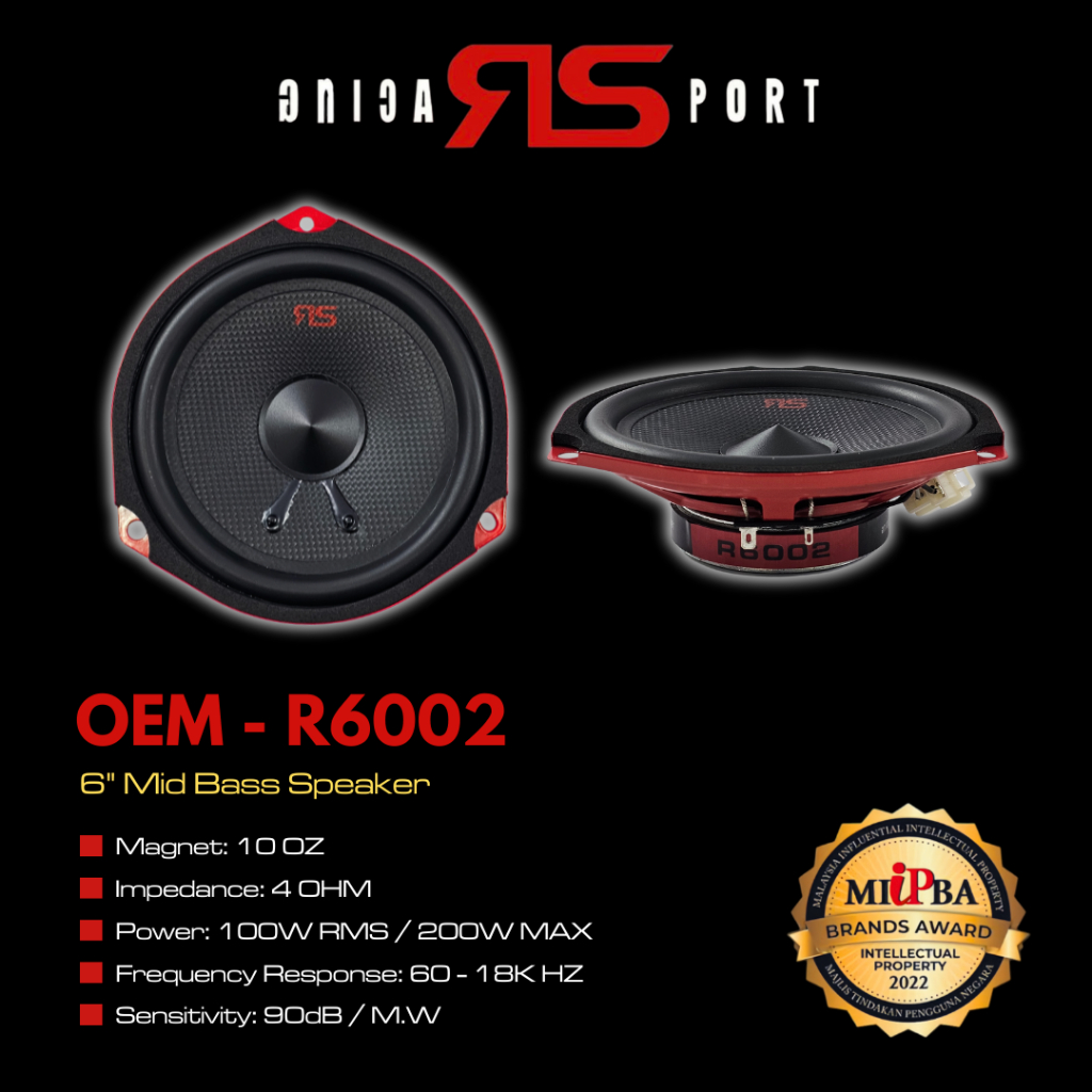 RS RACING SPORT (OEM) 6 "R6002 Mid Bass ลําโพง 6 นิ้ว 200W MAX ลําโพง Plug & Play PNP Perodua เครื่อ