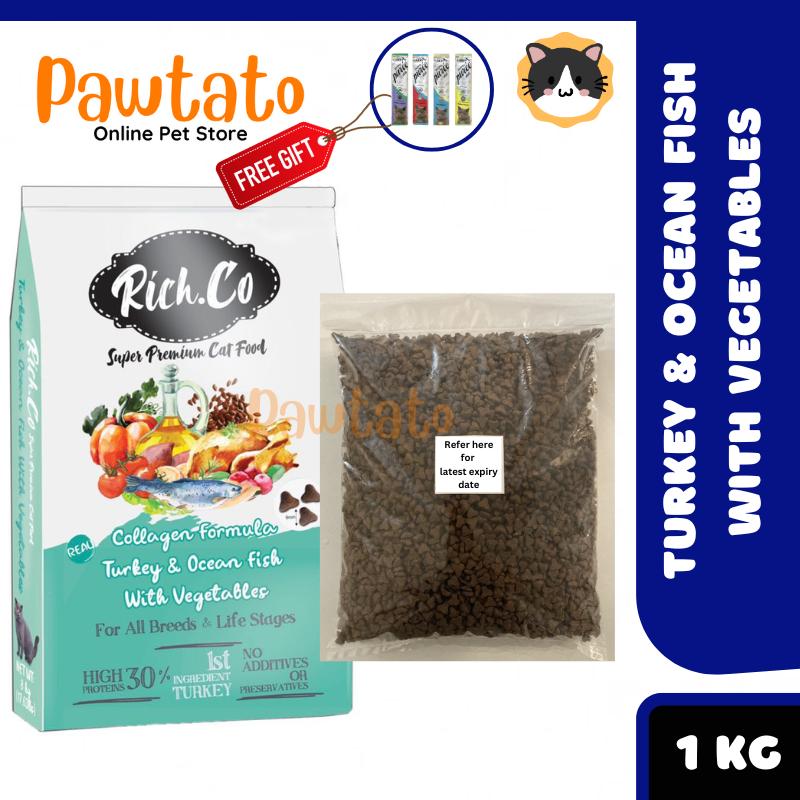 🔥[แถมแมว 1 ตัว]🔥 Rich.Co Super Premium Collagen Formula Turkey & Ocean Fish Cat Food 1กก.