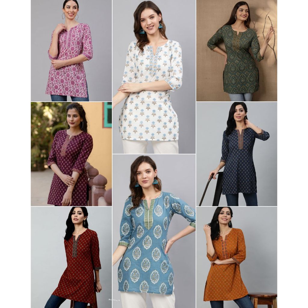 (M To XXL) สาวสั้นด้านบน-Tunic/ผ้าฝ้ายพิมพ์เสื้อสําหรับปกติและชุดสํานักงาน/ด้านบน/สั้น Kurti