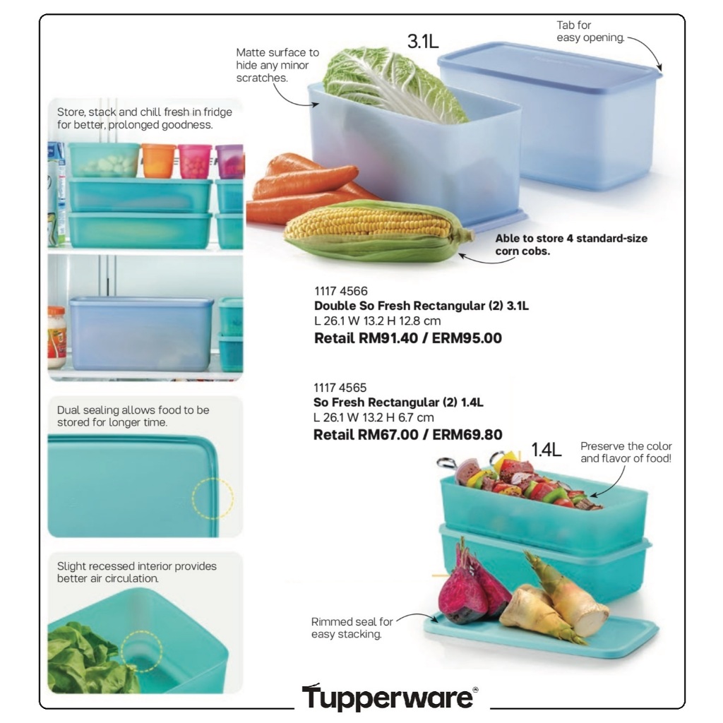 Tupperware So Fresh สี่เหลี่ยม 1.4 ลิตร (2) 3.1 ลิตร (2)
