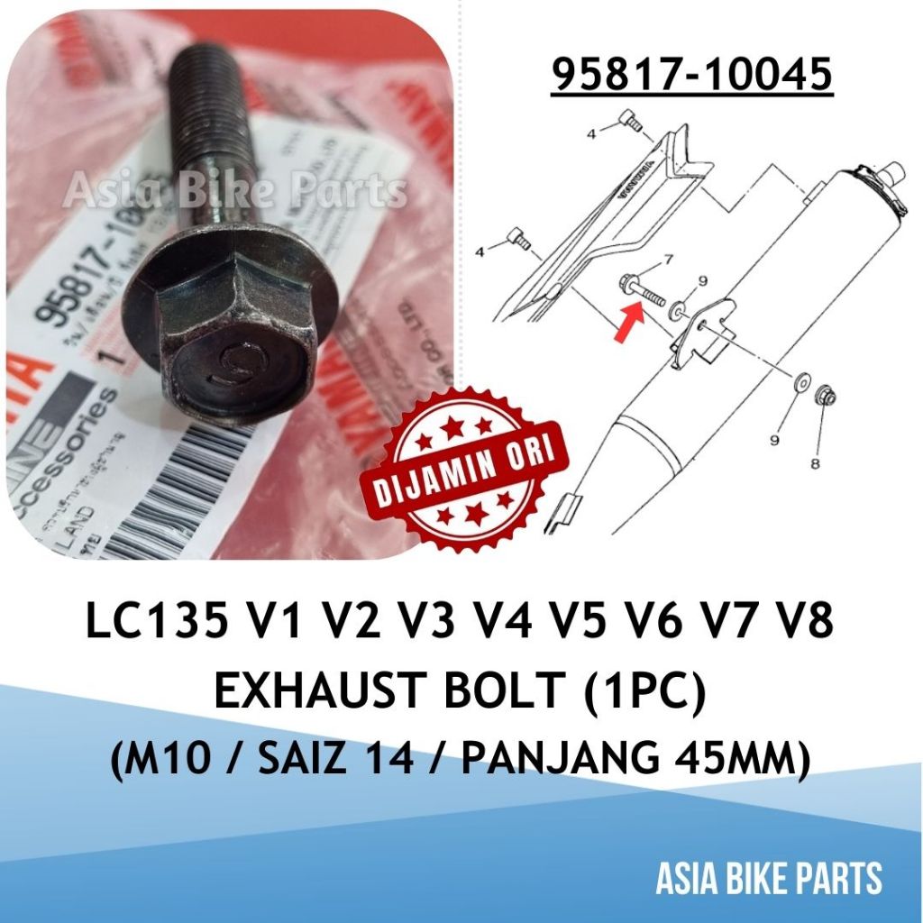 Yamaha LC135 V1 V2 V3 V4 V5 V6 V7 V8 สลักเกลียวท่อไอเสีย Gantung Eks Saiz 14 - 95817-10045