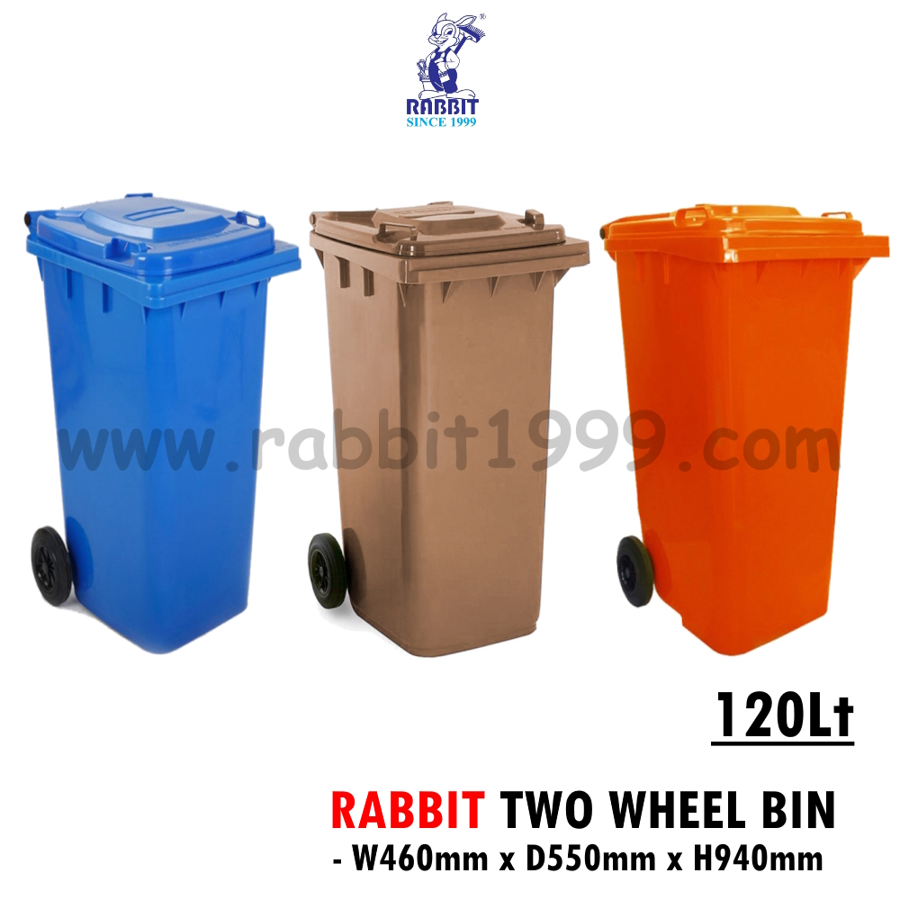 RABBIT TWO WHEEL BIN - 120Lt - colour - rubbish bin / 120 rubbish bin / 120 green plastic bin / two 