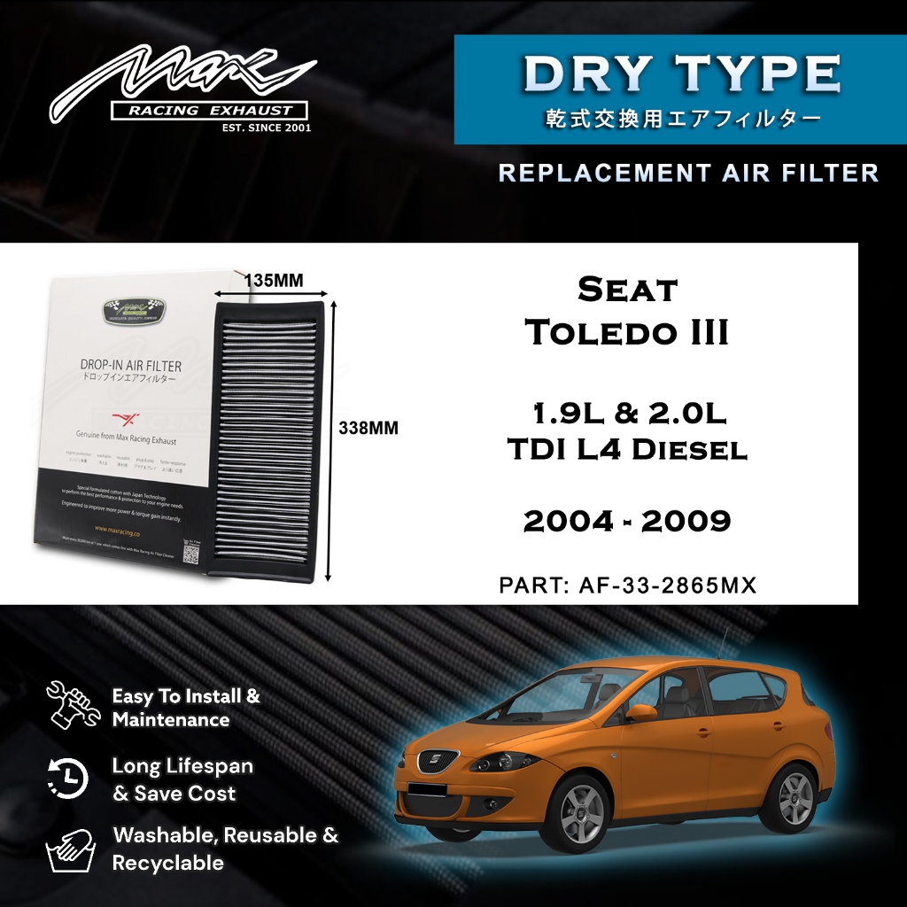 ที่นั่ง Toledo III 1.9L & 2.0L TDI L4 ดีเซล 2004 ถึง 2009 33-2865MX Max Racing Performance Drop-in D
