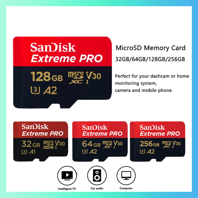 Sandisk Extreme Pro MicroSD 32GB 64GB 128GB 256GB การ ์ ดหน ่ วยความจําสําหรับ dashcam &amp; โทรศัพท ์ &amp; Drone &amp; Camera
