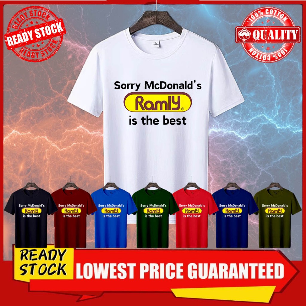ผ้าฝ้ายพรีเมี่ยม RAMLY BURGER MCD TSHIRT ผ้าฝ้าย 100% Baju Lelaki & Perempuan แขนสั้นคอกลม Unisex