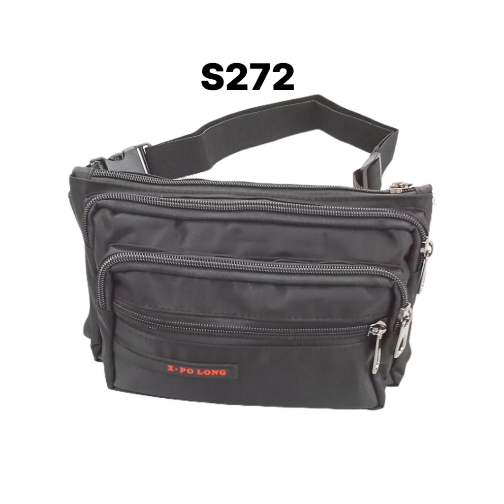 X•PO LONG MENS POUCHBEG WATERPROOF 4 COMPARTMENTS คุณภาพสูงผ้าใบสีดํา 4 ZIP CODE S272