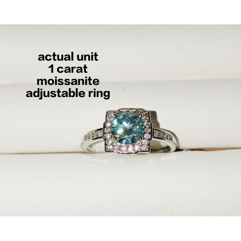 (RING- WITH CERTIFICATE) SOFT BLUE COLOR MOISSANITE DIAMOND 1 CARAT ( 6.5MM) ADJUSTABLE SIZE RING