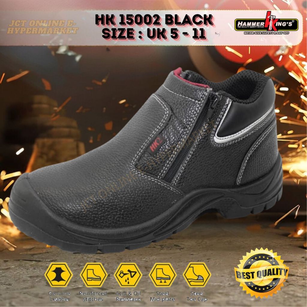 Hammer Kings HK2 รองเท้านิรภัย Steel Toe Cap Steel Midsole หนังรองเท้านิรภัย Anti-Slip HK 15002 BLK