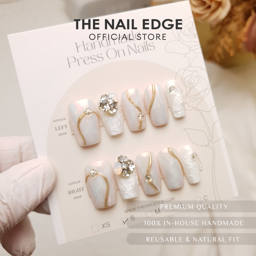 TheNailEdge Premium Handmade Press-On Nails - Marble White R041
