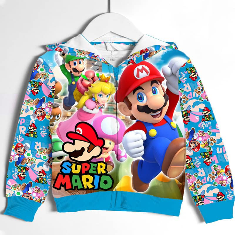 3-8Y เสื้อแจ็คเก็ต/เสื้อกันหนาวการ์ตูน SUPER MARIO Boy เด็ก Jaket Baju Sejuk Hood Kartun Budak Lelak