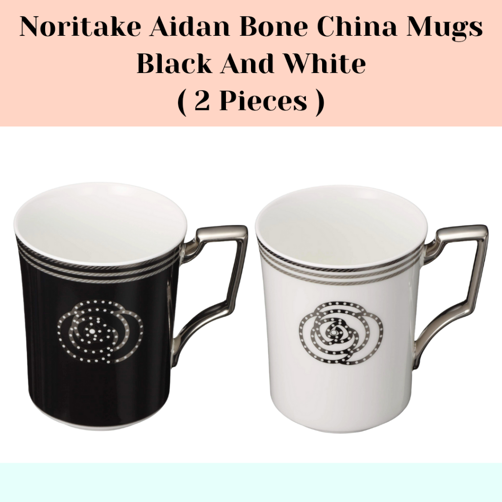 Noritake Aidan Bone Mugs สีดําและสีขาว (2 ชิ้น)