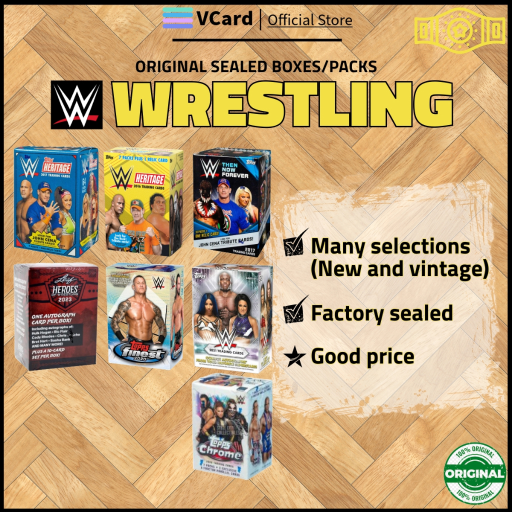 [VCARD] กล่องการ์ดมวยปล้ํา WWE โรงงานปิดผนึกโดย Panini Topps Leaf