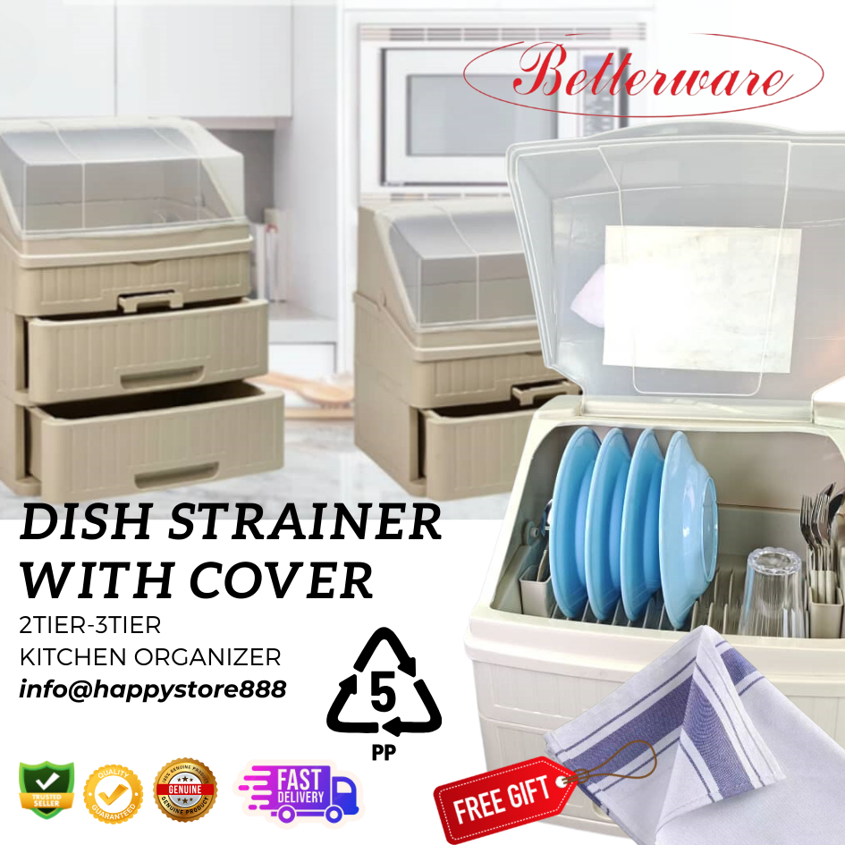BETTERWARE DISH STRAINER พร้อมฝาครอบ/KITCHEN DISH DRAWER/ORKA PINGGAN BERTUTP 80-2-2TIER/80-3-3-3TIE