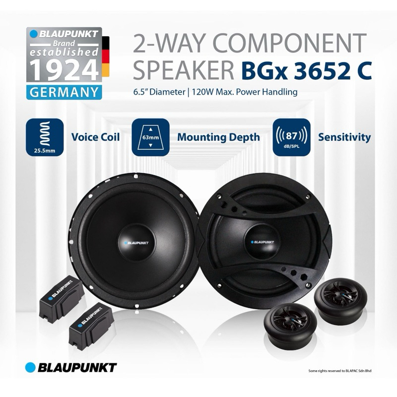 Baupunkt SQ series BGx 3652 C - 6.5 นิ้ว 2-Way Component 130rms 6.5" ส่วนประกอบลําโพงรถยนต์ลําโพง Ke