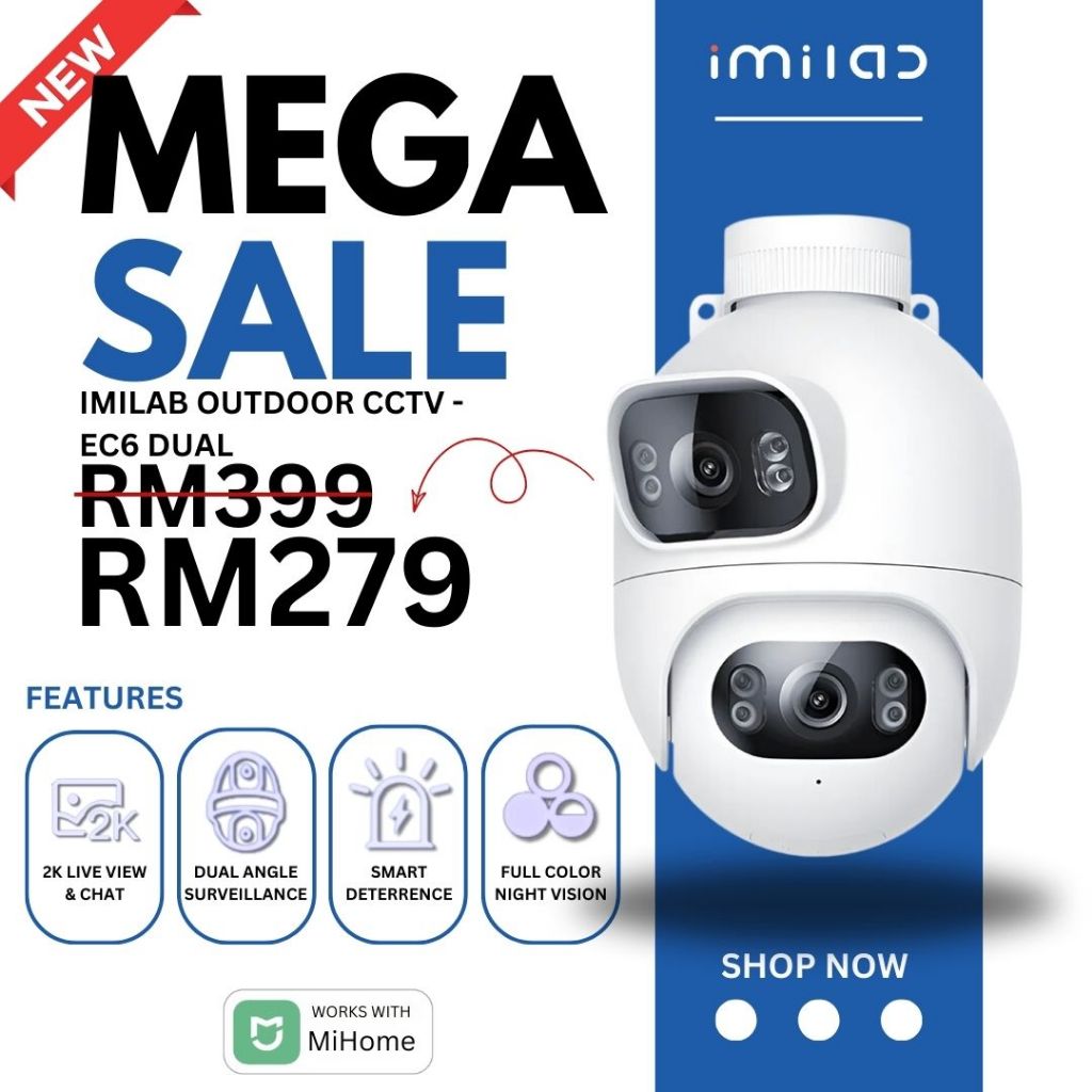 IMILAB EC6 DUAL - กล้องสปอตไลท์แบบเสียบปลั๊ก WiFi 2K [ทั่วโลก]