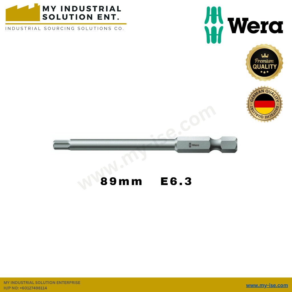 WERA / บิตสําหรับหกเหลี่ยม ยาว 1/4 นิ้ว E 6.3 โปรไฟล์ Hex-Plus / 89 มม. / 152 มม. / 84/40/4 Z Hex-Pl