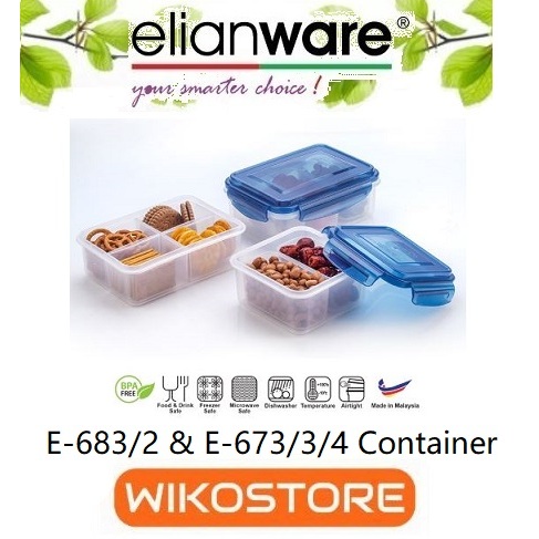 [Wikostore]Elianware E-6382 E-673/3 E-673/4 ช่อง Ezy-Lock Microwavable 100% Airtight Food Container