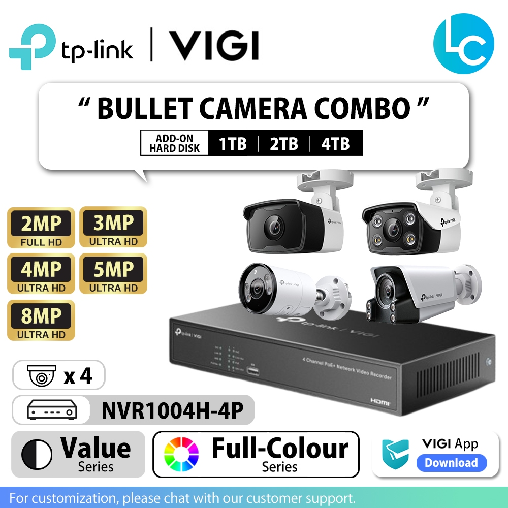 TP-Link VIGI กล้องวงจรปิด 4 Channel Bundle Set PoE แบบมีสาย Bullet กล้อง IP C320I/C330/C340 /C345/C3