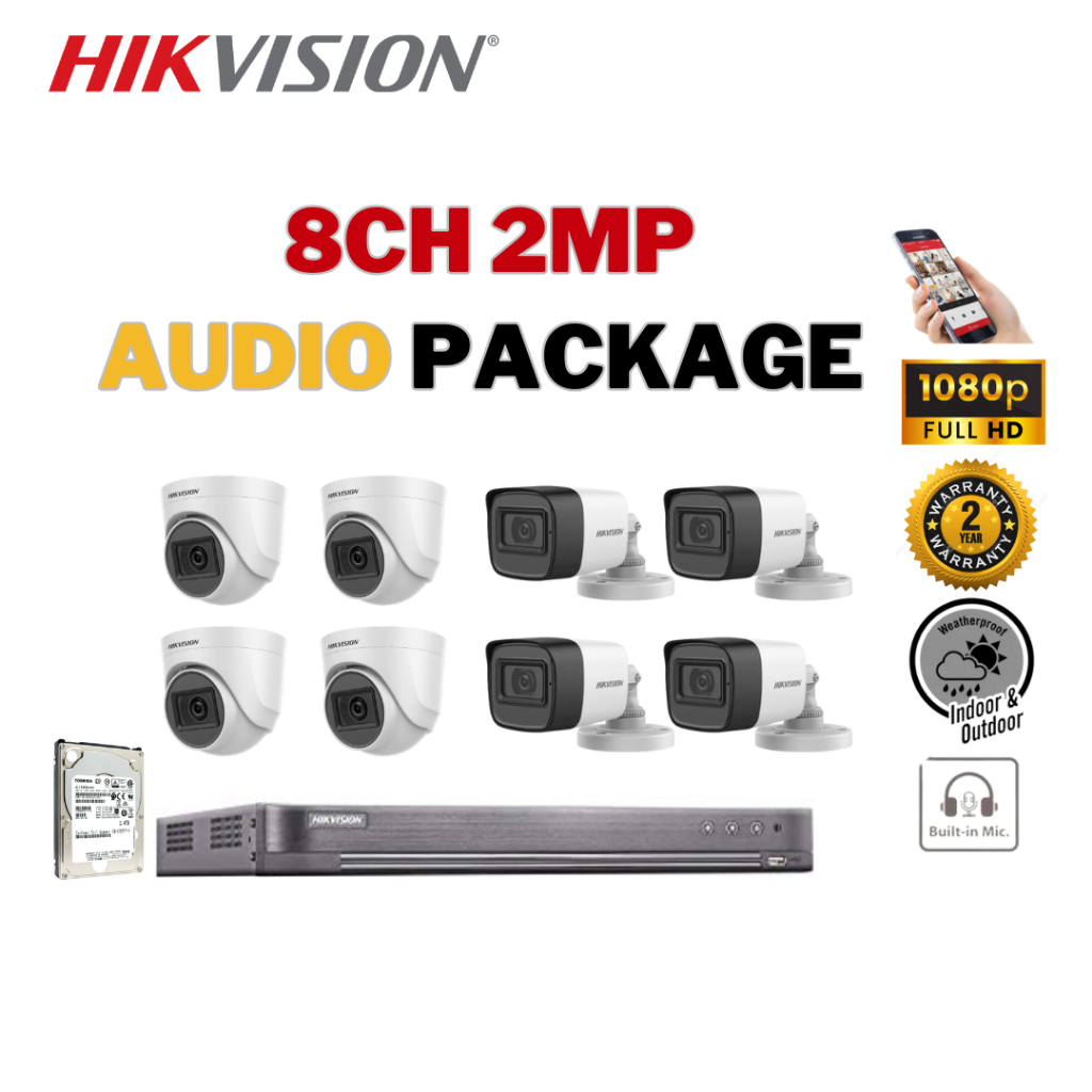 HIKVISION CCTV SET (World No. 1) 8CH 2MP เสียง iDS-7208HQHI-M1/E/DS-2CE16D0T-IT/DS-2CE76D0T-ITPS