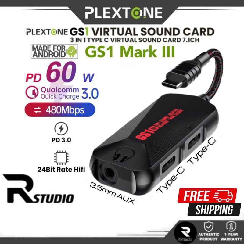 *ใหม่ 60W * PLEXTONE GS1 Mark III Type-C ถึง 3.5 มม.AUX Audio Jack High Res Type C Gaming Audio & Ch