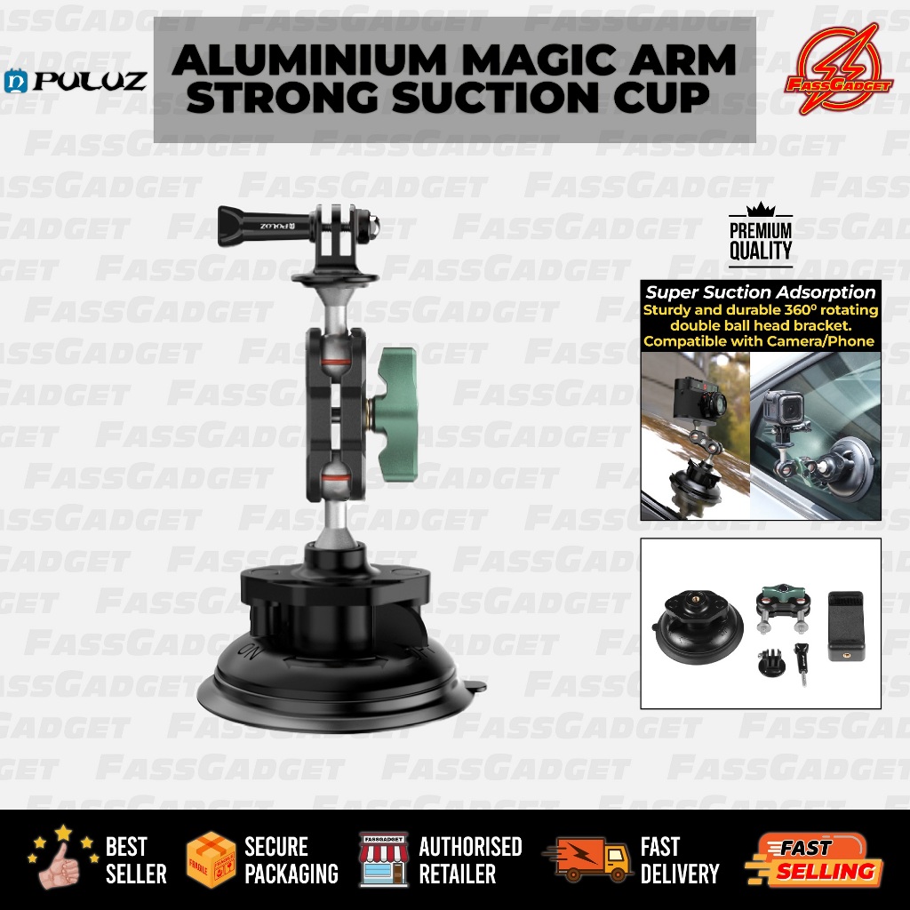 Aluminium MAGIC ARM STRONG SUCTION CUP PULUZ สําหรับ GOPRO / INSTA360 / DJI / AKASO / SJCAM