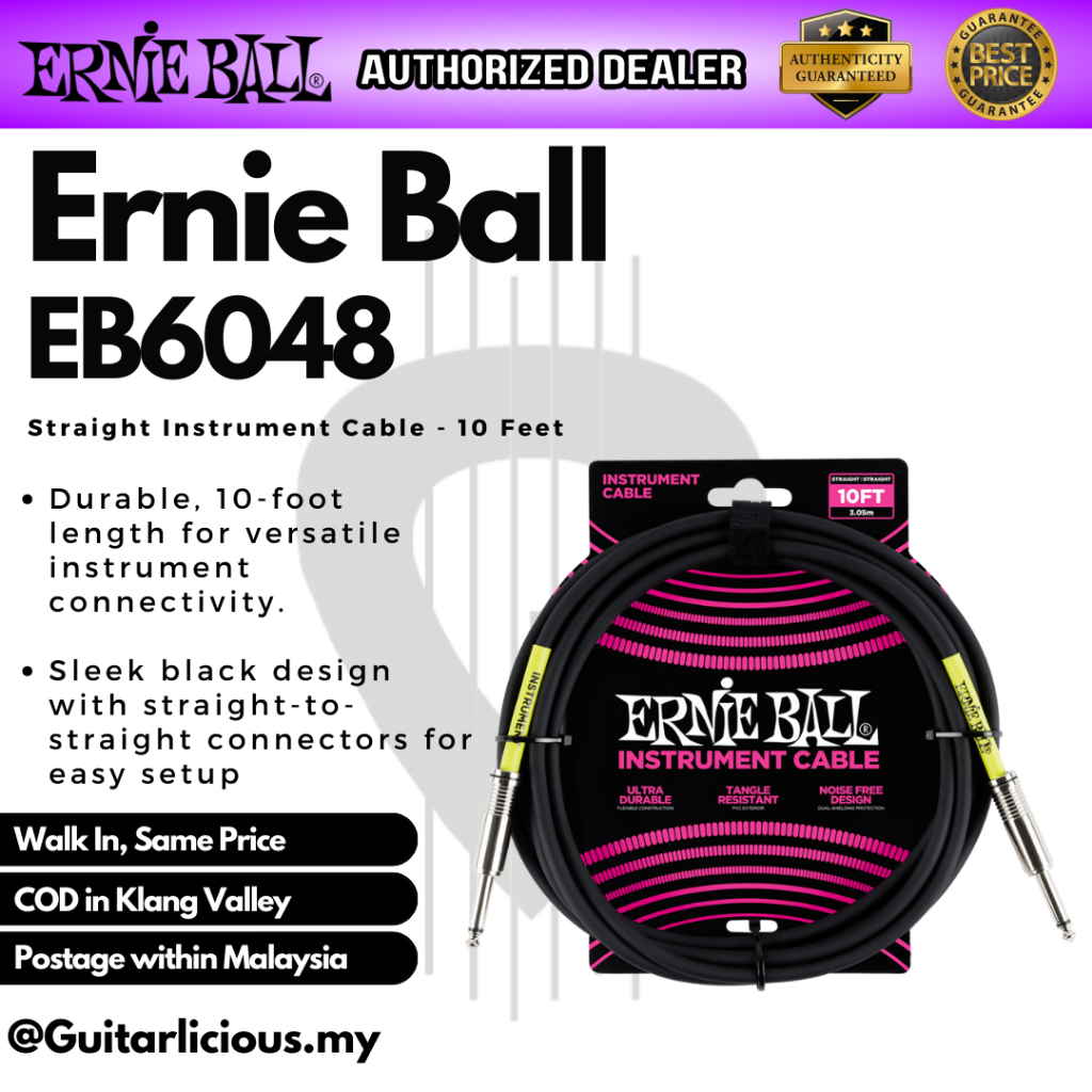 Ernie Ball 10 Feet Classic Straight / Straight Instrument Cable ( P06048 ) (10 ฟุต / 3 เมตร)