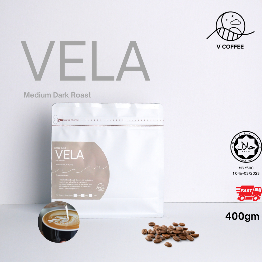 V Coffee - Vela (Medium Dark Roast) 200g/400g เมล็ดกาแฟอาราบิก้า
