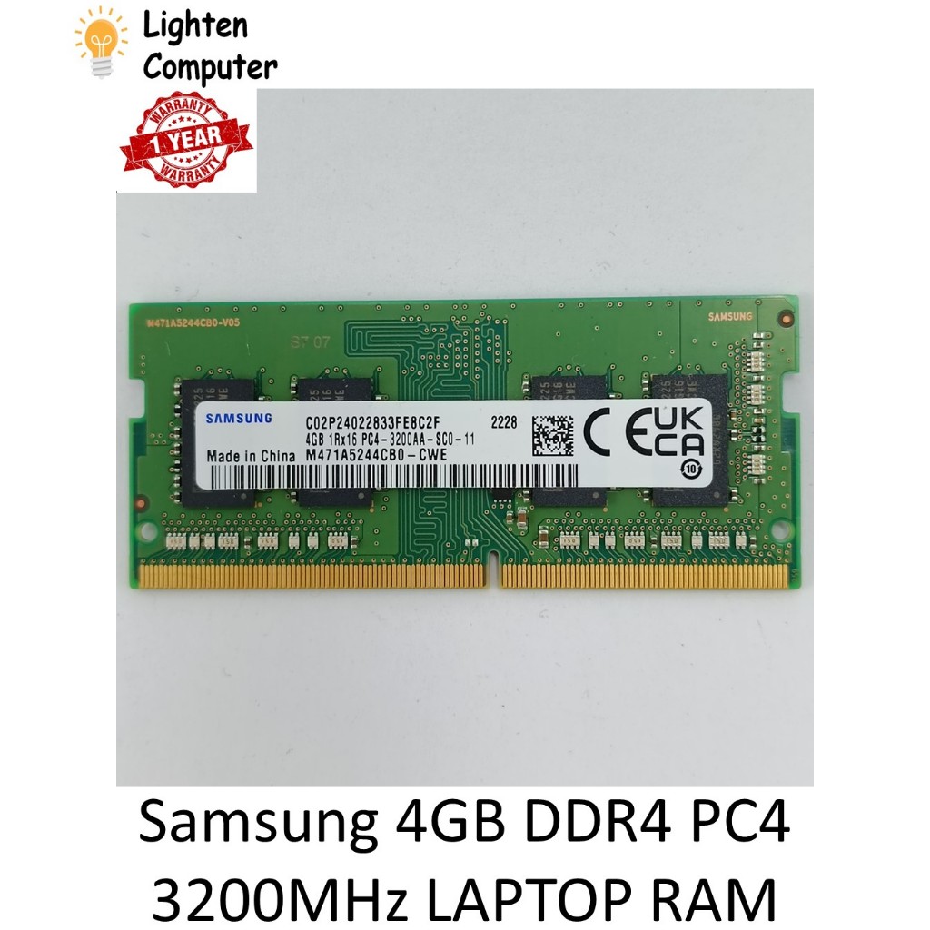 แรมแล็ปท็อป SAMSUNG DDR4 3200Mhz 4GB 1Rx16 PC4 มือสอง