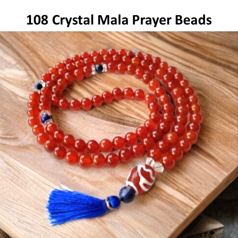 108 NATURAL CRYSTAL MALA WITH RED AGATE, LAPIS LAZULI & LOTUS DZI BEAD / 108 MANIK KRISTAL MALA UNTU