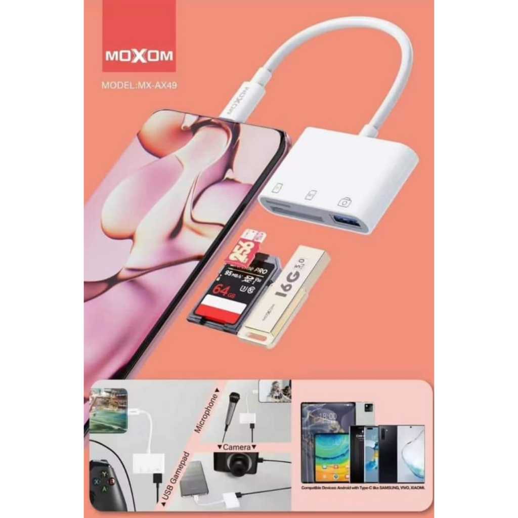 MOXOM MX-AX49 3 in 1 to Type-C OTG (การ์ด Type-C to SD + TFCard + USB)