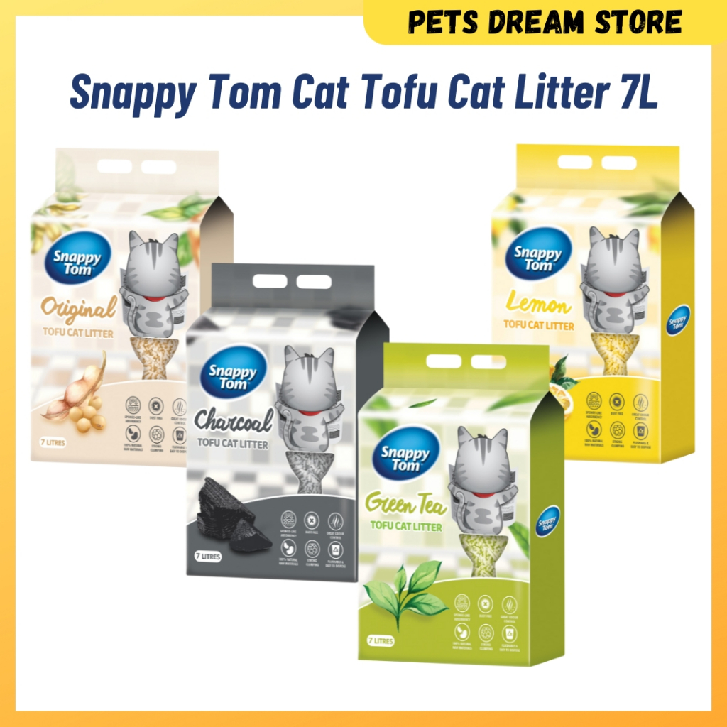 Snappy Tom tofu Cat litter 7L ทรายแมว ทรายเต้าหู้ Charcoal Lemon Green Tea ทรายเต้าหู้ครอกสัตว์เลี้ย