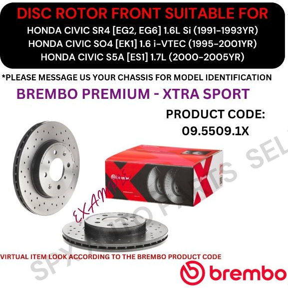 BREMBO DISC ROTOR (FRONT) สําหรับ HONDA CIVIC SR4 [EG] 91-96YR / CIVIC SO4 [EK] 95-01YR / CIVIC [S5A