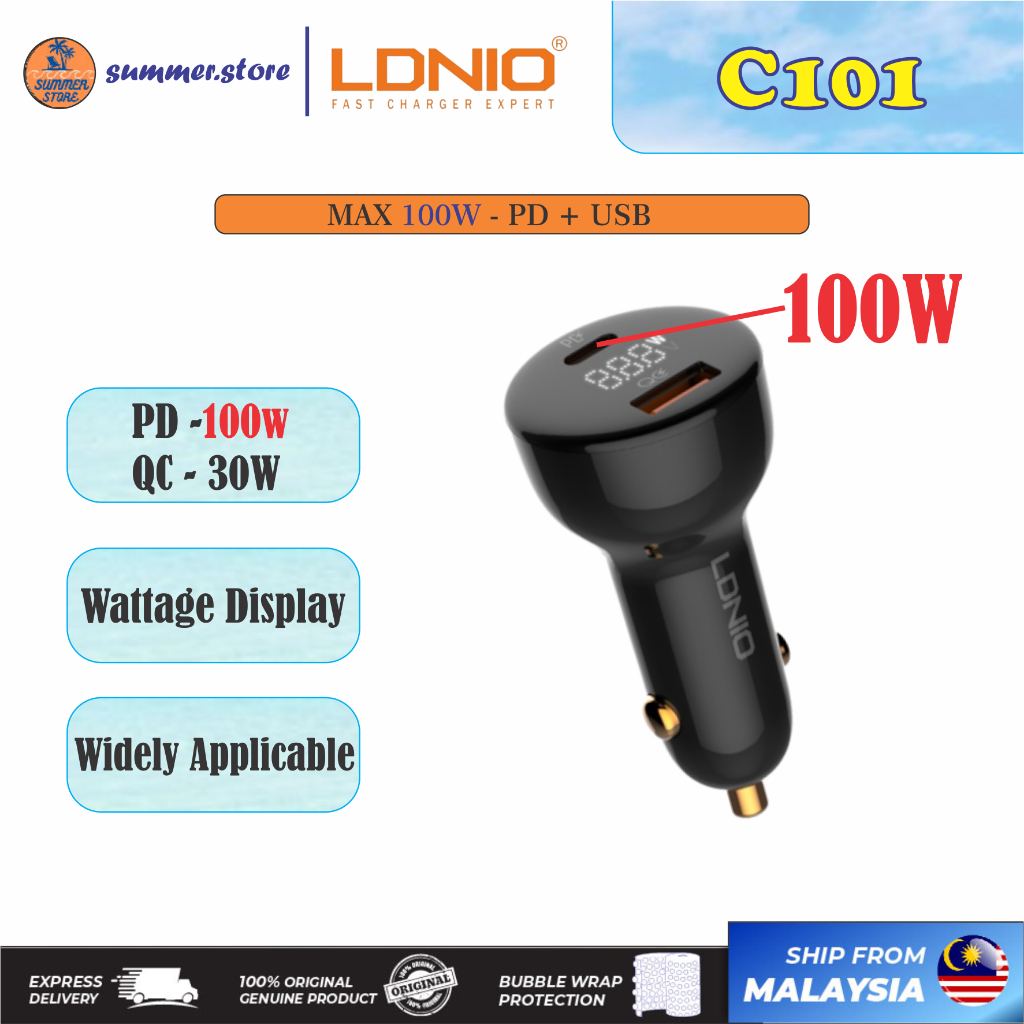 LDNIO C101 100W Car super fast charger PD 100W + QC 30W พร้อมจอแสดงผล LED