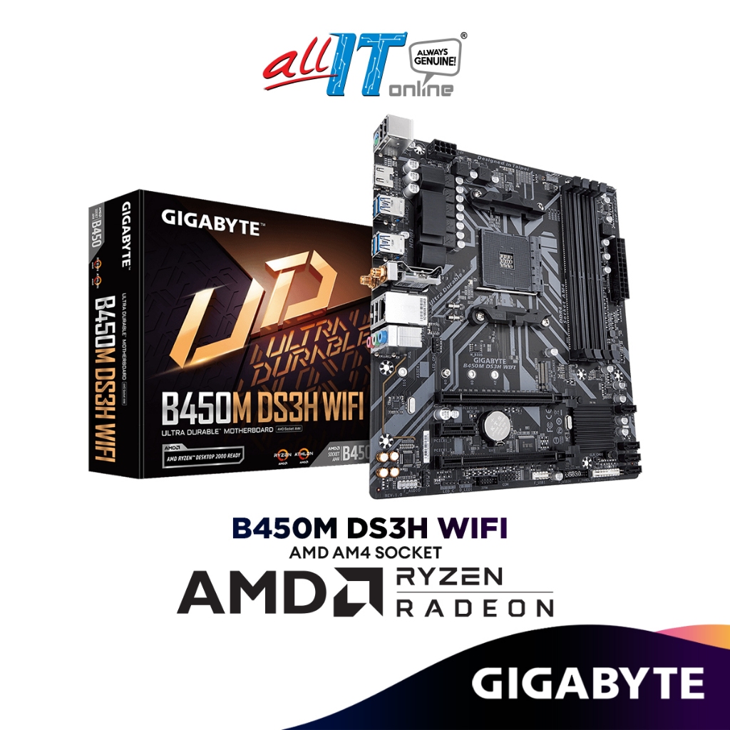 เมนบอร์ดซ็อกเก็ต Gigabyte B450M DS3H WIFI Micro ATX (mATX) AMD AMD AM4