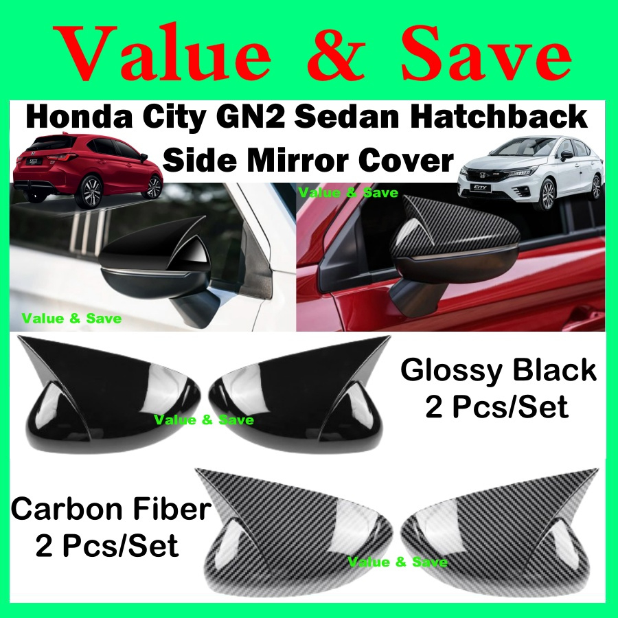 ฝาครอบกระจกมองข้าง คาร์บอน สีดํามันวาว สําหรับ Honda City GN2 City Sedan Hatchback 2020-2024