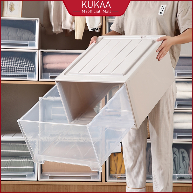 กล่องลิ้นชักเก็บของ อเนกประสงค์ ป้องกันฝุ่น สีโปร่งใส ของใช้ในบ้าน สําหรับเสื้อผ้า IKEA Kotak Simpan Barang Laci Almari Baju