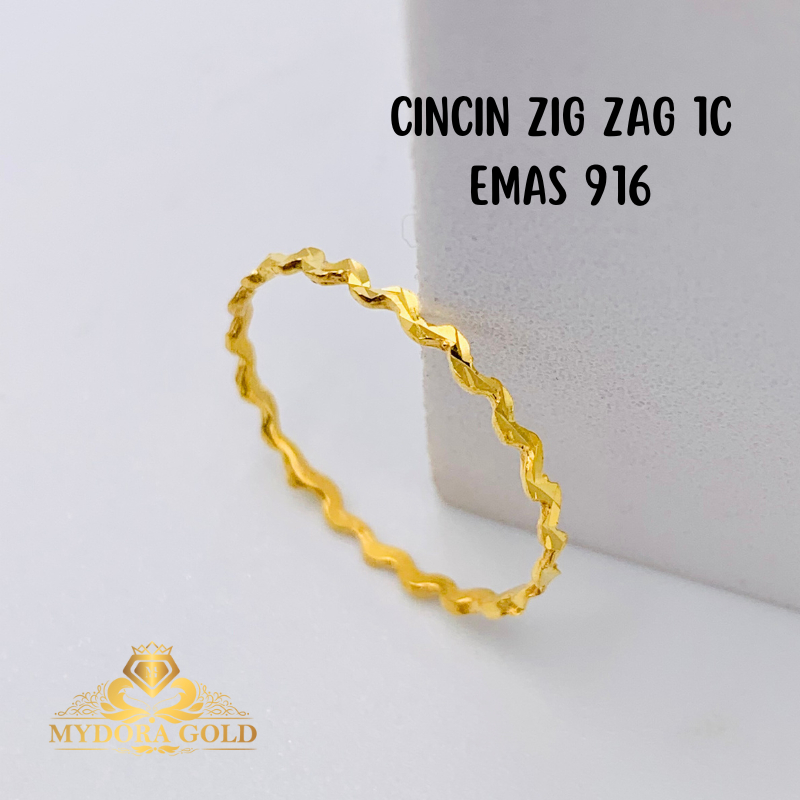 Mydoragold Cincin Zigzag 1c Bajet Minimalist l Emas 916 [ 916 Gold ] แหวนทอง